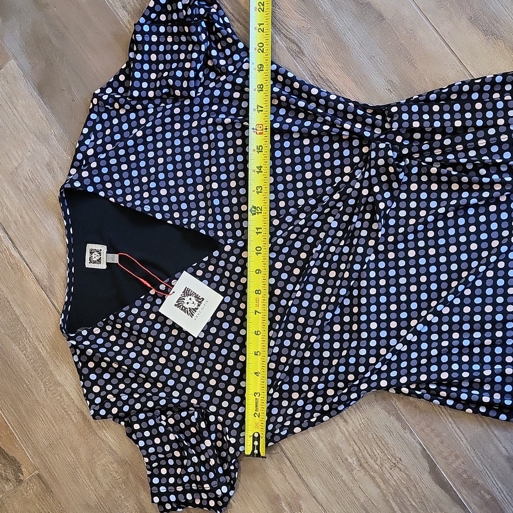 Anne Klein Navy and White Polka Dot Long Sleeve Wrap Dress - Picture 9 of 14
